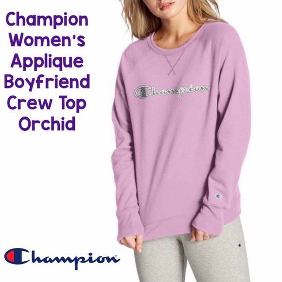 Champion Tops - Champion Applique Boyfriend Crew Top Orchid Pink
